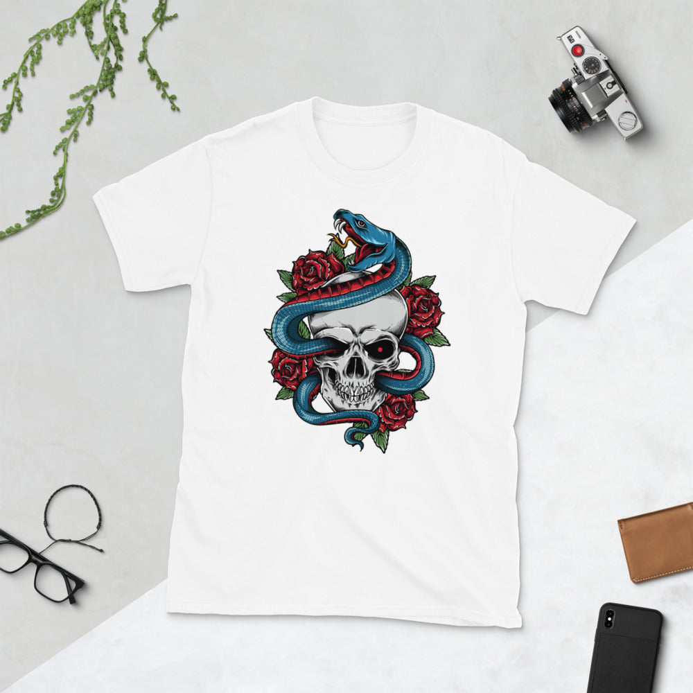 Sevinora Herren Designer T-Shirt Snake Skull Motiv Schlange Totenkopf
