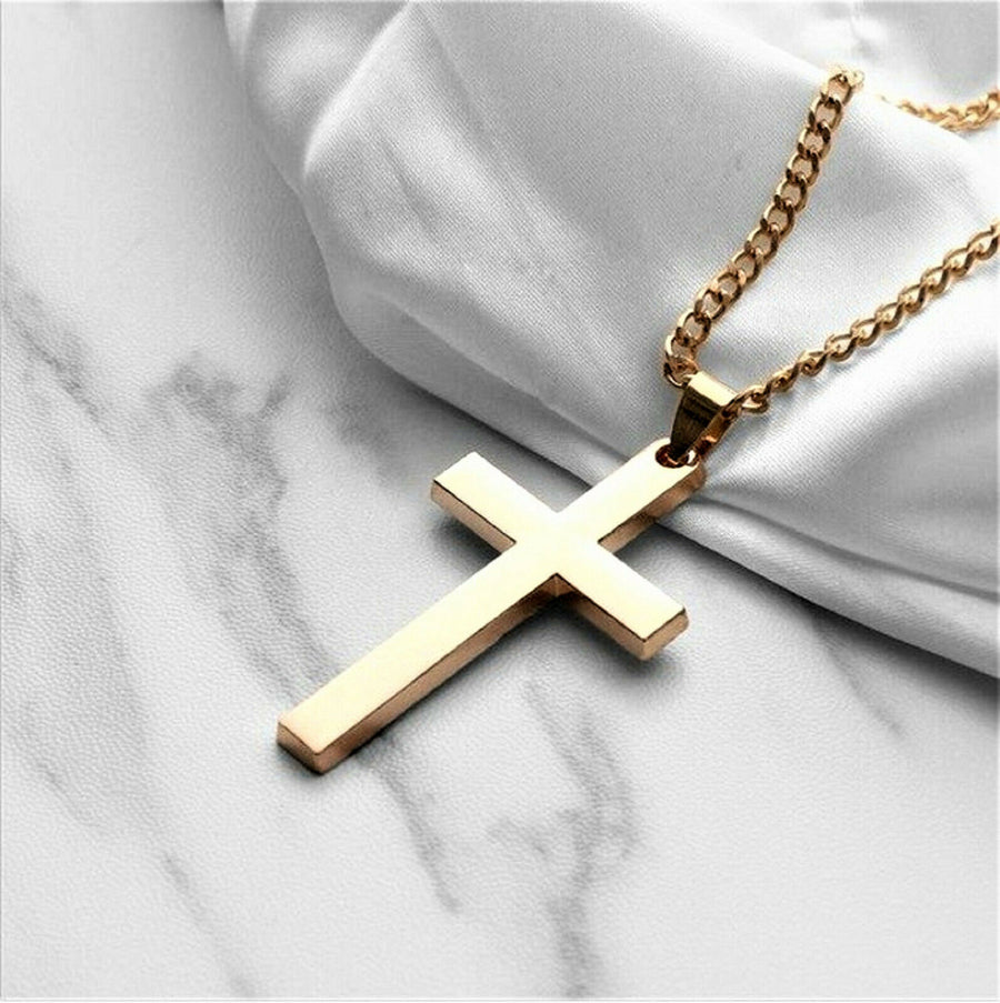 Herren Damen Kreuz Kette Edelstahl Halskette Anhänger Schmuck Silber Gold Blau