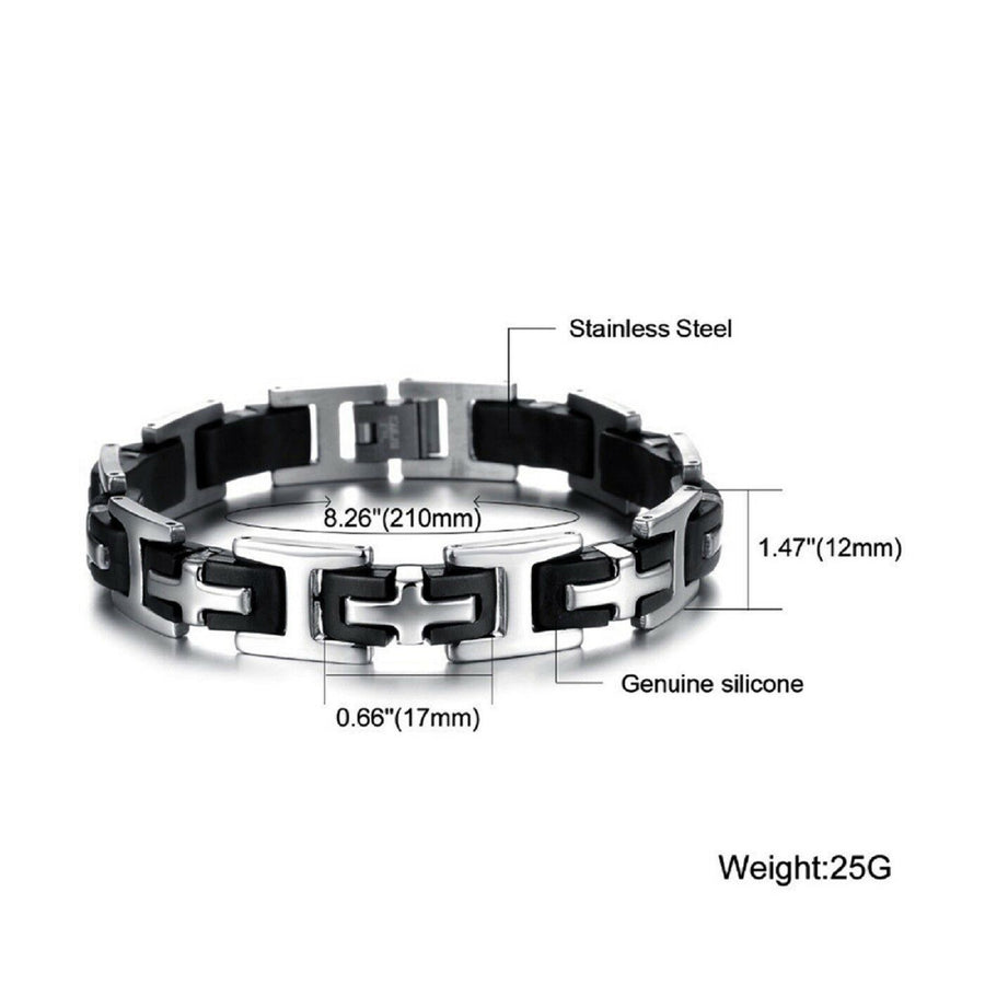Herren Edelstahl Armband Fahrradkette Biker Kreuz Schwarz Silber verstellbar