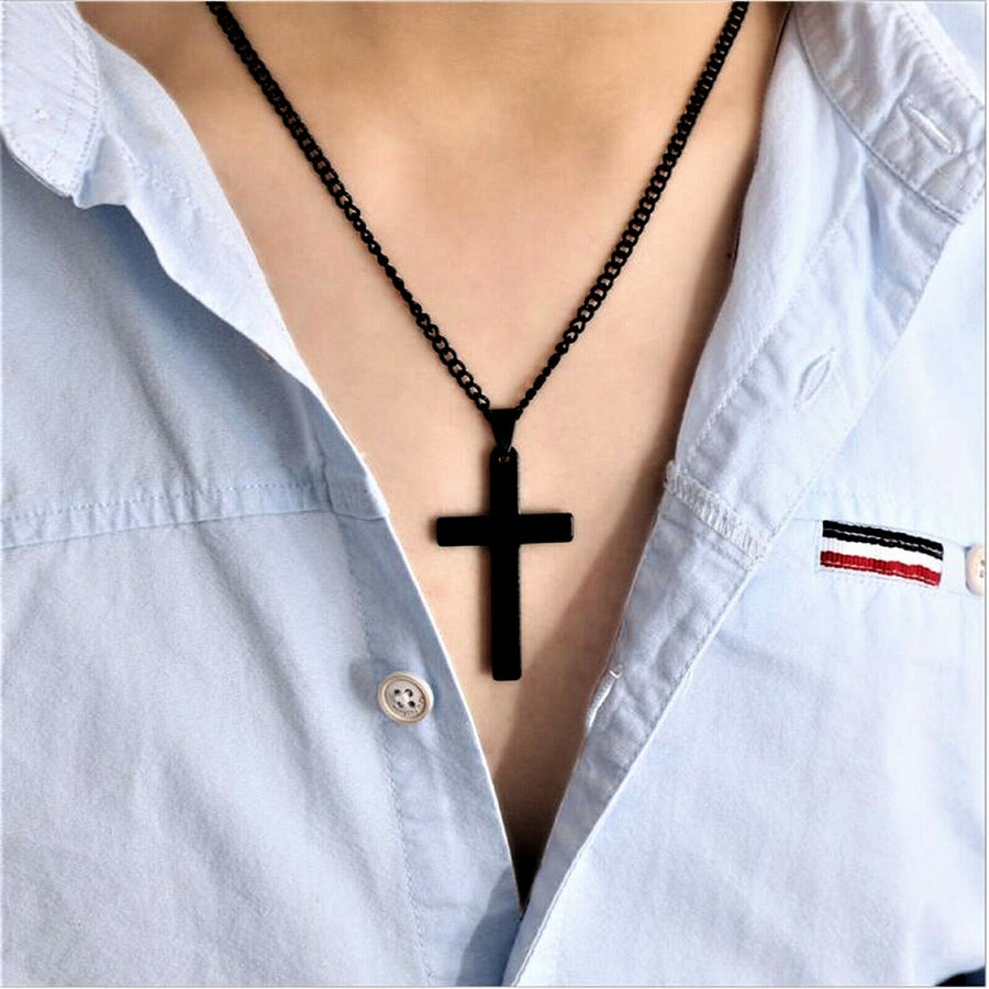 Herren Damen Kreuz Kette Edelstahl Halskette Anhänger Schmuck Silber Gold Blau