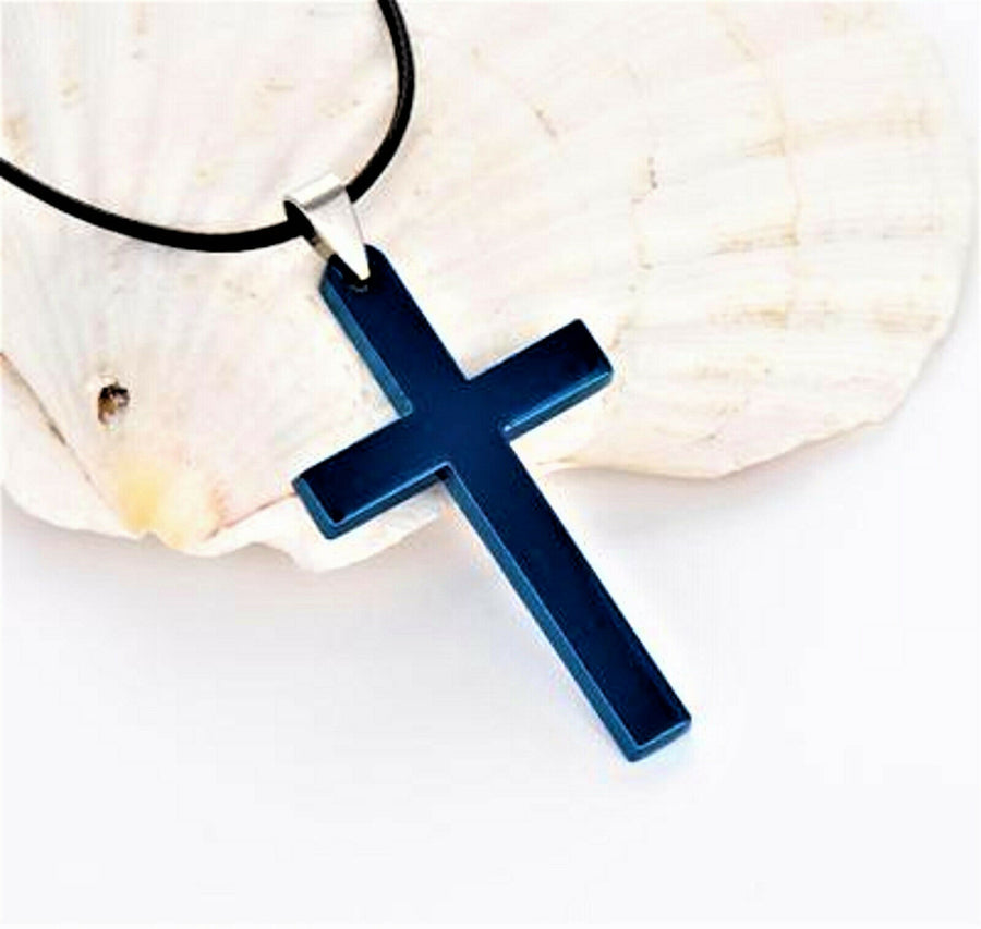 Herren Damen Kreuz Kette Edelstahl Halskette Anhänger Schmuck Silber Gold Blau