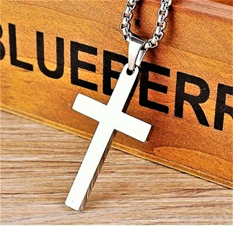 Herren Damen Kreuz Kette Edelstahl Halskette Anhänger Schmuck Silber Gold Blau