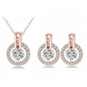 Schmuck-Set Rosegold Halskette Ohrringe Damen Collier Geschenk