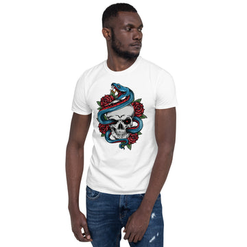 Sevinora Herren Designer T-Shirt Snake Skull Motiv Weiß Schwarz, Blau, Grau