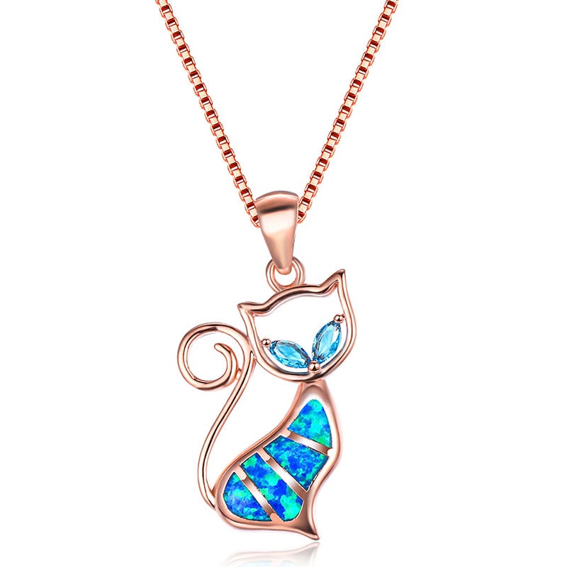 Damen Halskette 925 Sterling Silber mit Katze Blau verziert mit Saphir Edelsteinen Blau Gold Silber Weiß Schwarz