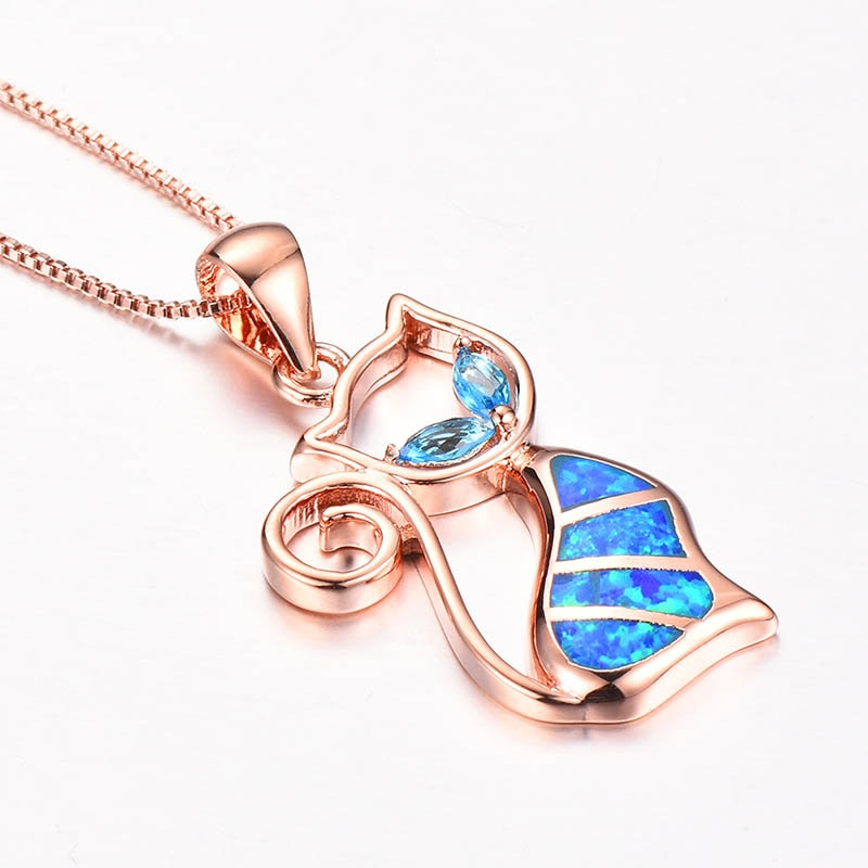 Damen Halskette 925 Sterling Silber mit Katze Blau verziert mit Saphir Edelsteinen Blau Gold Silber Weiß Schwarz