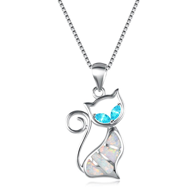 Damen Halskette 925 Sterling Silber mit Katze Blau verziert mit Saphir Edelsteinen Blau Gold Silber Weiß Schwarz