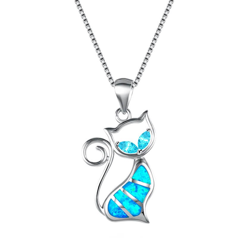 Damen Halskette 925 Sterling Silber mit Katze Blau verziert mit Saphir Edelsteinen Blau Gold Silber Weiß Schwarz