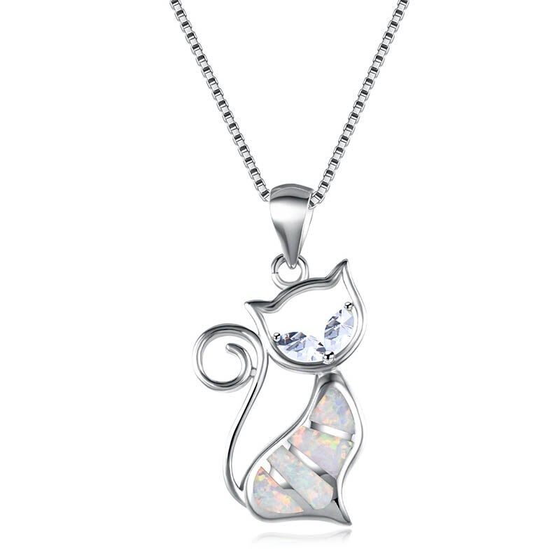 Damen Halskette 925 Sterling Silber mit Katze Blau verziert mit Saphir Edelsteinen Blau Gold Silber Weiß Schwarz