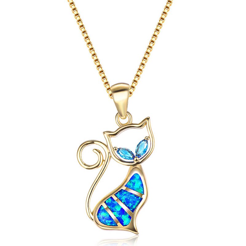 Damen Halskette 925 Sterling Silber mit Katze Blau verziert mit Saphir Edelsteinen Blau Gold Silber Weiß Schwarz